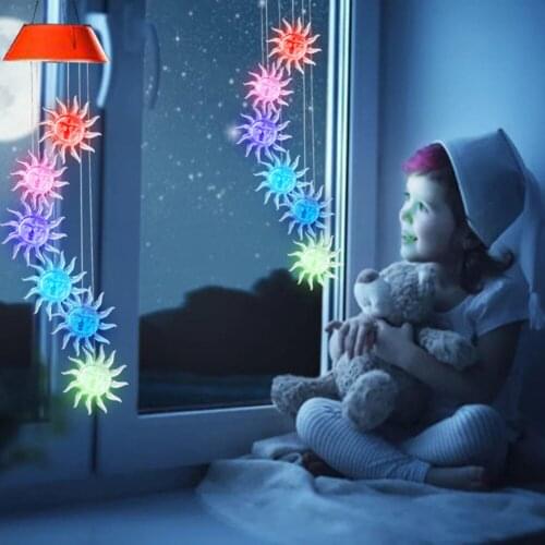 Festoon Led Solar Power Wind Chime Crystal Sun Garland Holiday Lighting Waterproof Outdoor Windchime Lamp Home Garden Decor
