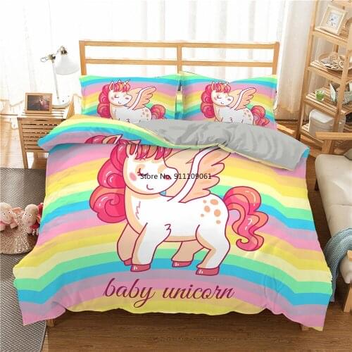 Cute Unicorn Rainbow Bedding Set for Kids/Baby/Child/Boy/Girl 3D Cartoon Cute Duvet Cover Set Twin Full Bed Linen Set Bedspreads