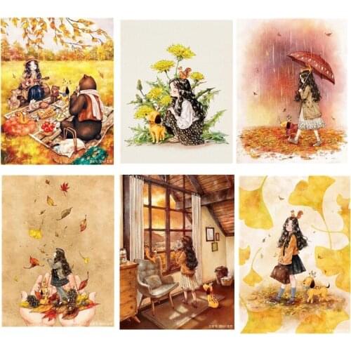 Printed Cloth Kit Living Room Decor Cartoon Girl Landscape Cross stitch Kit 11CT14CT18CT Handmade Embroidery Material Kit