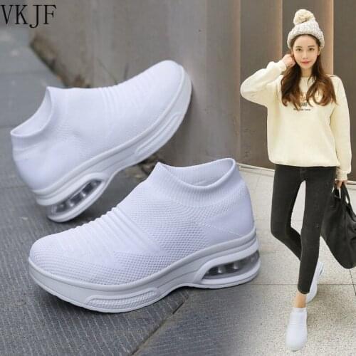 Women Casual Shoes Fashion Stretch Fabric Walk Flat Shoes Lady Sneakers Raise Tenis Feminino Shoes Lady Spring Slip-on Shoes