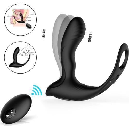 Prostate Massage Perineum Stimulation Butt Plug with Scrotum Ring Wireless Remote Anal Vibrator Sex Toys for Men Penis Training