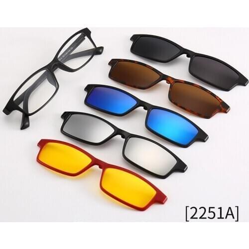 Mens Womens Fashion Metal Eyeglass Frames 5 Pcs Magnetic Clip on Sunglasses