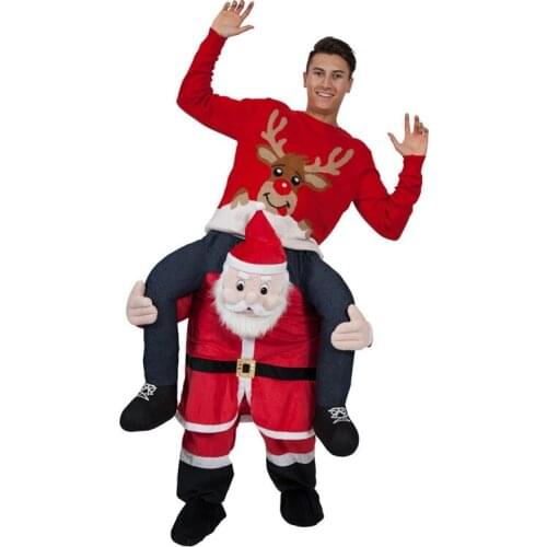 Woman Men Party Santa Claus Ride on Me Magic Pants Walking Mascot Christmas Halloween Cosplay Costume Carry Back Fake Legs