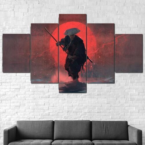 UnFrame 5 Pcs Samurai Sword Blood Katana Posters HD Printed Wall Painting Pictures on Canvas for Home Decor Wall Decoration