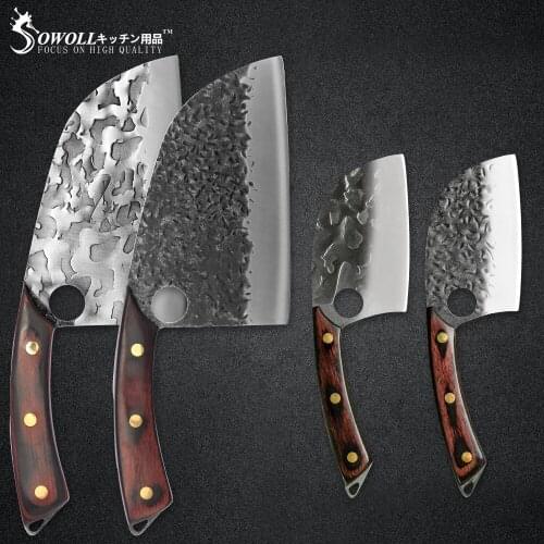 Sowoll Cleaver Butcher 7'' 4.5'' INCH Forged Stainless Steel Chopping Knife Hunting Camping Tools Outdoor Sheep Cow Cattle Tools