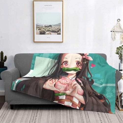 Yaiba Nezuko Kamado Demon Slayer Blanket Flannel Decoration Anime Cute Multi-function Super Soft Throw Blanket for Home Outdoor