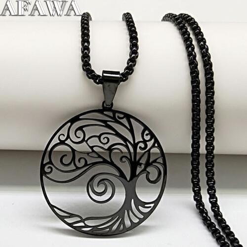 2021 Gothic Tree of Life Stainless Steel Statement Necklace Men Black Color Pendant Necklaces Jewelry collares hombre N32S02