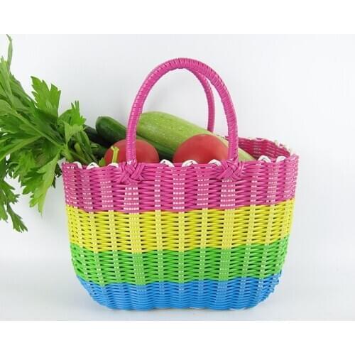 Plastic weaving shopping Portable dishes Rattan Storage basket picnic Flower basket decoration mother gift