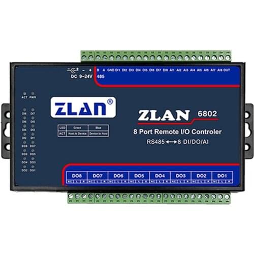 ZLAN6802 12/24V 8 Channel RS485 Ethernet Wifi DI/AI/DO Modbus I/O Module RTU P2P remote controller