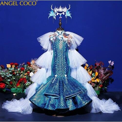 Luxury Mermaid Princess Teenagers Girl Evening Dress Sequins Beautiful Pageant Dresses For Children Costume Great Gatsby Gown