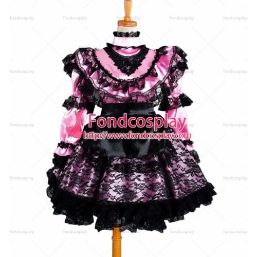 Sexy Sissy Maid Satin Dress Uniform Lockable Dress Cosplay Costume Custom-made[G884]