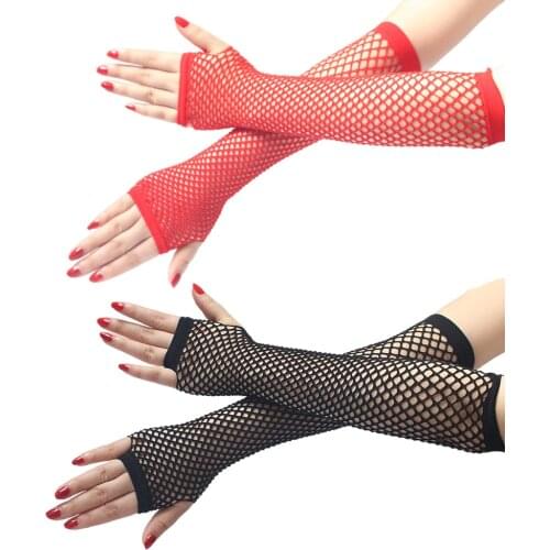Sexy Long Fingerless Fishnet Gloves Party Accessories Nylon Hollow Mesh 80s Gloves for Women Girls