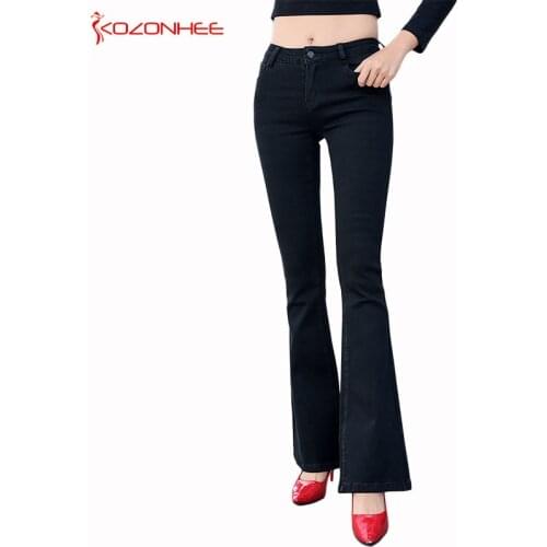 Stretch Elastic Black Flare Jeans Low waist Women Long elasticity Bell-Bottoms Jeans For Girls Trousers Women Jeans #1-9099