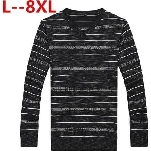 Plus 8XL 6XL 5XL New Autumn Fashion Mens Pullover Sweaters Long Sleeve V-Neck Striped Knitting Cashmere Christmas Sweater Men