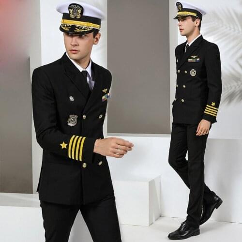 International Navy Standard Uniform Yacht Ship sea service Captain Clothing Seaman Dinner Costume Suit Men Wollen Trench Coat
