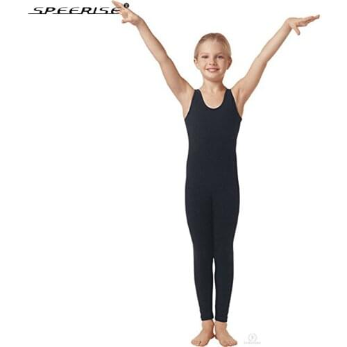 SPEERISE Girls One Piece Black Tank Unitards Ballet leotards Sleeveless Tight Jumpsuit Dance Costumes Unitards Bodysuit