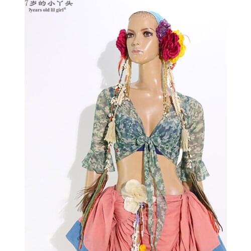 7years Old Lil Girl 2021Belly Dance Top Momen Long Sleeves Mesh Flare Blouse BXX108 109