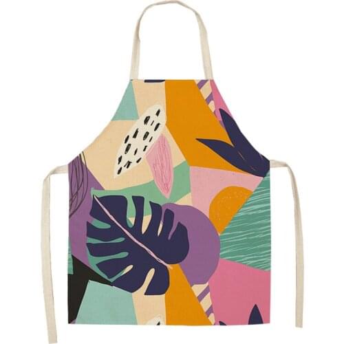 1 Pcs Abstract Green Leaves Pattern Kitchen Aprons for Woman Home Linen Sleeveless Apron Kitchen Cooking Bibs Cleaning Tools