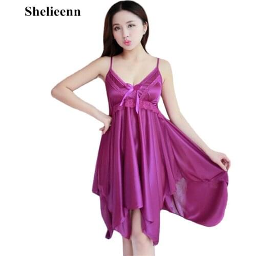 2021 Summer Sleepwear for Women Nightgowns Hot Sexy Nightwear Lace Patchwork Nighties Satin Sleep Wear Nightdress Home Wear