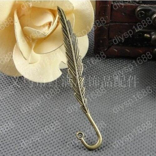 30 pcs/lot alloy bead Antique Bronze Plated Charms Pendants Fit Jewelry findings 80*13MM Feather bookmark trumpet Shape JJA2262