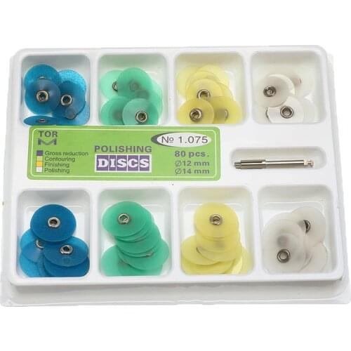 80pcs/Box 12mm 14mm Dental Finishing and Polishing Discs Set Metal Bush Composite Finishing Contouring Kit Dental Tool