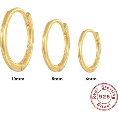 CANNER 925 Sterling Silver Hoop Earrings For Women Glossy Gold Earrings 2021 Trend Boucle Oreille Femme 6/8/10mm Jewelry