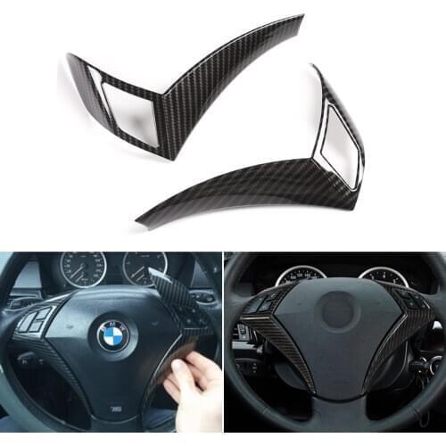 Car ABS Carbon Texture Interior Steering Wheel Panel Switch Button Frame Cover Trim For BMW 5 Series E60 E61 2003 2004 - 2010
