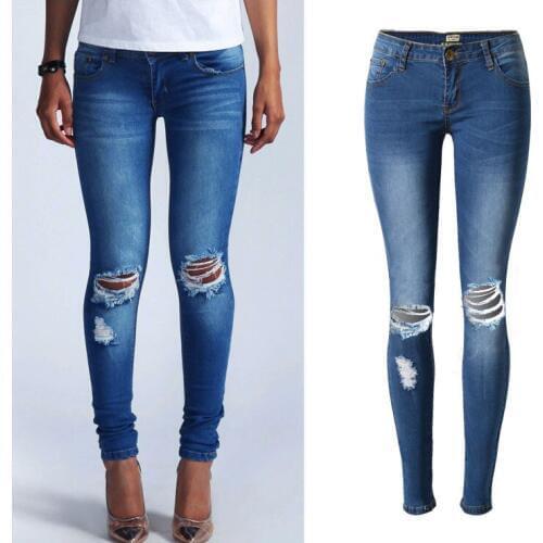 BringBring 2017 Spring Autumn Fashion Ripped Denim Jeans Women Causal Low-waist Hole Blue Jean for Woman Denim Pants 1824
