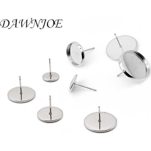 DAWNJOE 20 pcs/lot High Quality 6-20mm 316 Stainless Steel Cabochon Base DIY Making Stud Earrings Jewelry Supplies Finding