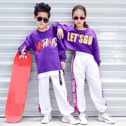 Girls Boys Ballroom Dancing Costumes for Kids Loose T Shirt Tops Jogger Pants Jazz Hip Hop Dance Clothes Child Stage Dancer Wear