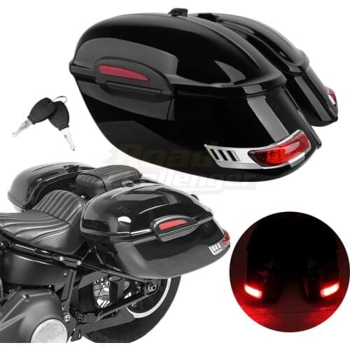 For Kawasaki Honda Yamaha Suzuki Saddlebags Motorcycle Luggage Side Box Hard Pannier Case w/LED Light Universal
