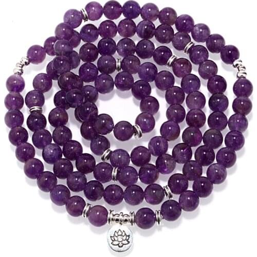 FYJS Unique Silver Plated Lotus Flower 6 mm Round Beads Natural Amethysts Stone Bracelet Rose Pink Quartz Jewelry