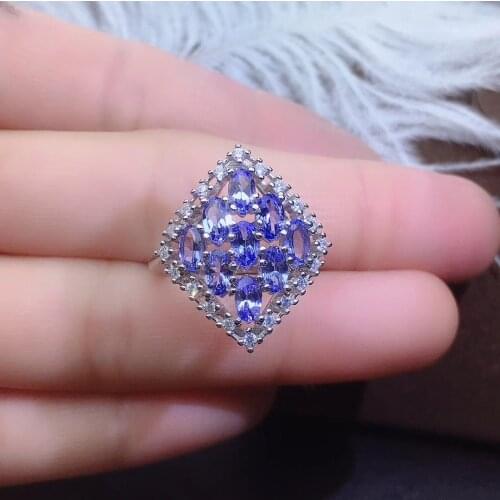 Hotsale silver tanzanite ring 3 mm * 5 mm real tanzanite ring for engagement solid 925 silver tanzanite ring romantic gift