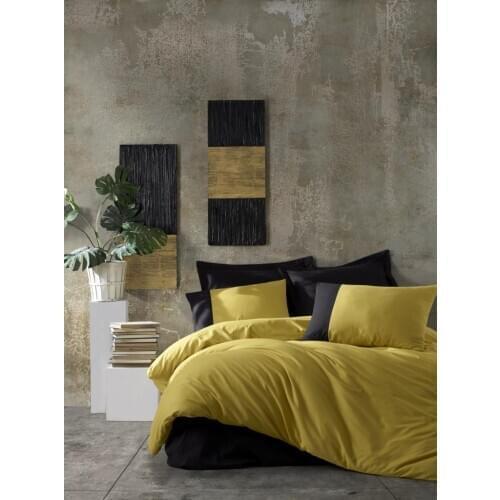 Cotton Box Plain Double Personality Duvet cover set Mustard Black
