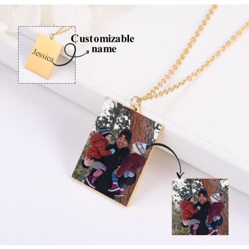 Personalized Photo Necklace Square Pendant Custom Stainless Steel Necklace Jewelry Couple Anniversary Gift Carved Accessories