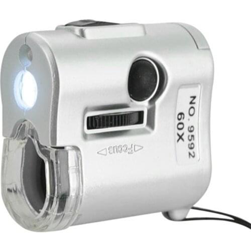 60X Pocket Magnifier UV LED Light Jeweler Loupe Magnifying Glass Microscope Mini Pocket Size Cellphone Photograph