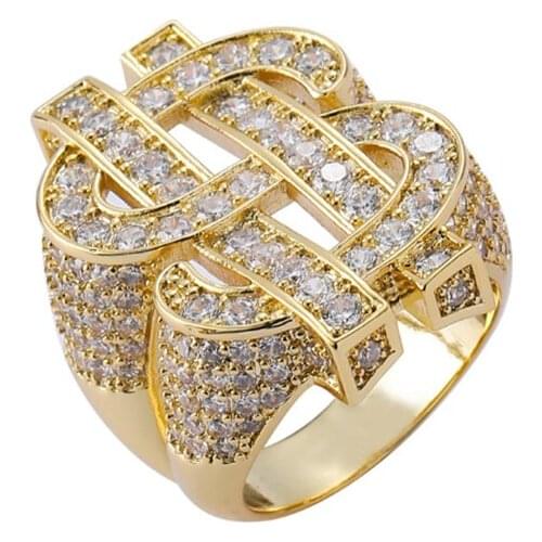 New Hip Hop Couple Jewelry Luxury AAA Cubic Zircon Dollar Loop Men Women Ring Party For Gift