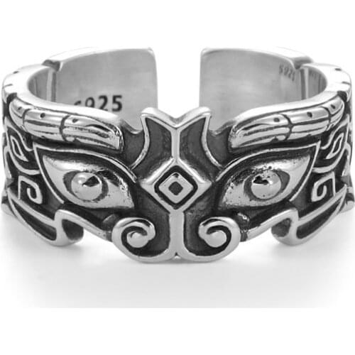Creative Vintage Punk Silver Color Chinese Monster Rings Adjustable Open Ring Mens Jewelry Accessories Gifts