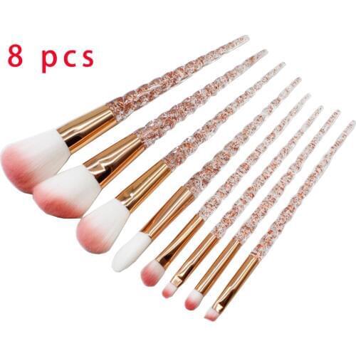 Crystal 8 pcs Unicorn Brushes Makeup Brushes Set nylon eyebrow hair Eye shadow Cosmetic powder Brushes Golden Rose Portable Hair