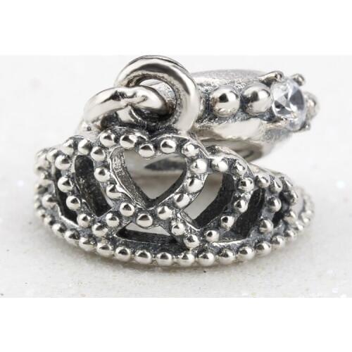 Fashion 925 Sterling Silver Princess Tiara Crown Dangle Charm Fit Bracelet Necklace Clear CZ Jewelry Making