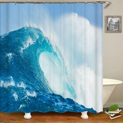 Sea Spray Waves Beach Shower Curtains Waterproof Bathroom Bath Curtains Decoration 3d Printing with Hooks Washable Cloth