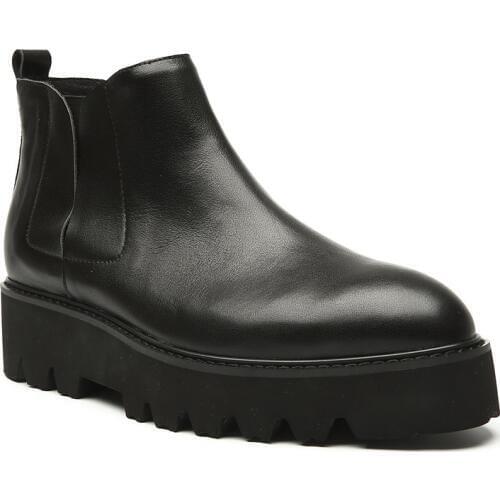 Winter 2020 Fleece Lining Mens Ankle Boots Genuine Leather Thick Platform Slip On Safety Shoes Med Heels Biker Chelsea Boots