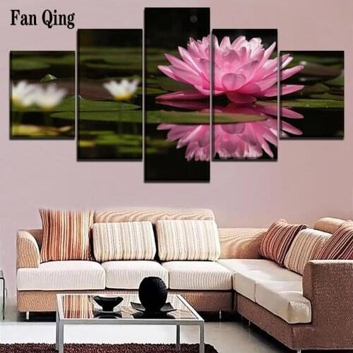 5pcs/set DIY 5D Full square/round Diamond Painting lotus diamond Embroidery Cross Stitch Kit Rhinestone Home Decor