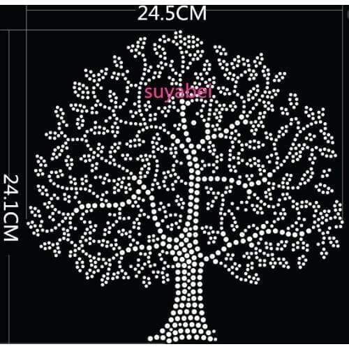 2pc/lot Big tree sticker hot fix rhinestone motif designs iron on transfer patches iron on rhinestone appliques for shirt shoe