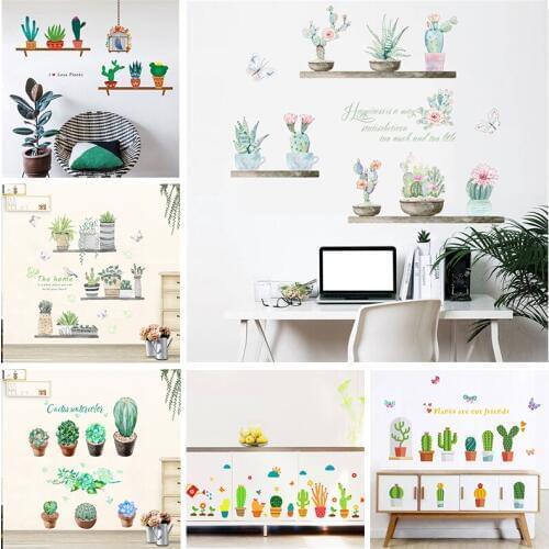 Garden potted plant cactus aloe wall stickers home decor living room bedroom flower butterfly wall decals mural art posters