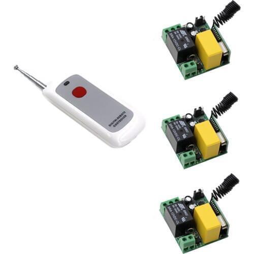 New Mini Size 220V AC 1CH 10A Wireless Remote Control Switch 3*Receivers +One Button Transmitter System 315/433.92 MHZ 20-200m