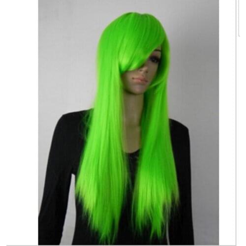 Suyushun1483**++Hot Sell New Fashion Long Green Oblique Bangs Straight Womens Hair Wig Wigs