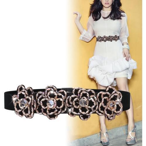 Black Crystal Women Belt European Caestus Waistband Belt Elastic Band Fashion Ladies Luxury Rhinestone Beaded Waist Belts DP95