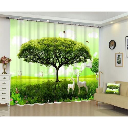 Green tree Curtains Luxury Blackout 3D Window Curtain living room Bedroom decorate Cortina Drapes Rideaux Customized pillowcase