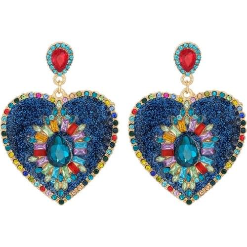 JUJIA Luxury Crystal Love Heart Earrings For Women Shiny Rhinestone Dangle Drop Earring Party Fashion Jewelry